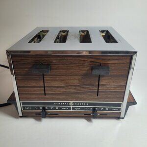 Vintage 4 Slice General Electric Toaster Mid Century Woodgrain Retro TestedWorks